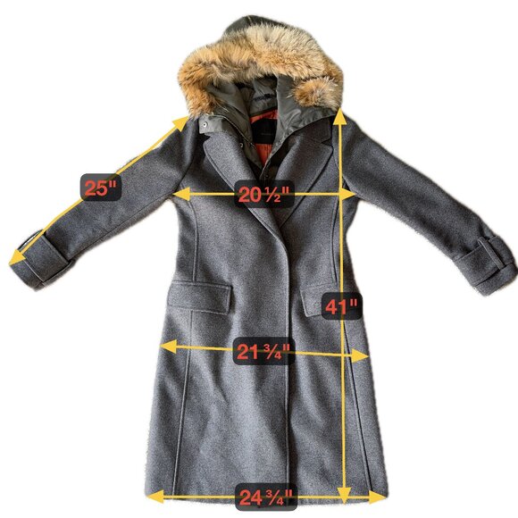 BELSTAFF ENGLAND WOMEN'S GRAY VIRGIN WOOL COAT REMOVABLE FUR COLLAR ITALY - Picture 7 of 16